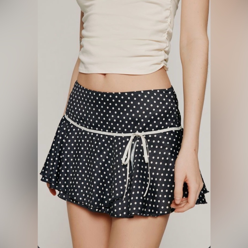 Kimchi Blue Carlene Satin Drop-Waist Mini Skirt Polka Dot